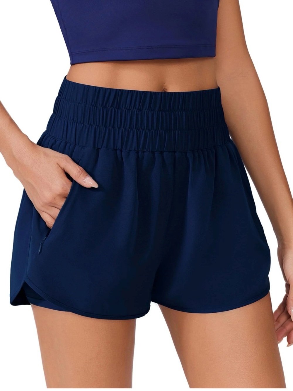Pinspark High-Waist Navy Women’s Athletic Shorts with Pockets Size XL